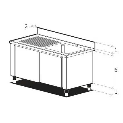 Sonderpreis - Plonge inox sur armoire P60 180×60 cm, 2 bacs à gauche + 1 égouttoir – MACH