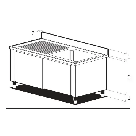 Plonge inox sur armoire P70 140×70 cm, 1 bac à gauche + 1 égouttoir – MACH - Letzte Gelegenheit