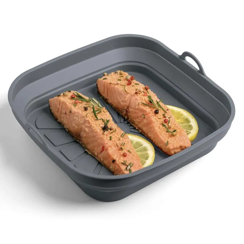 Beliebt | Silikonkorb für Airfryer, quadratisch, schwarz